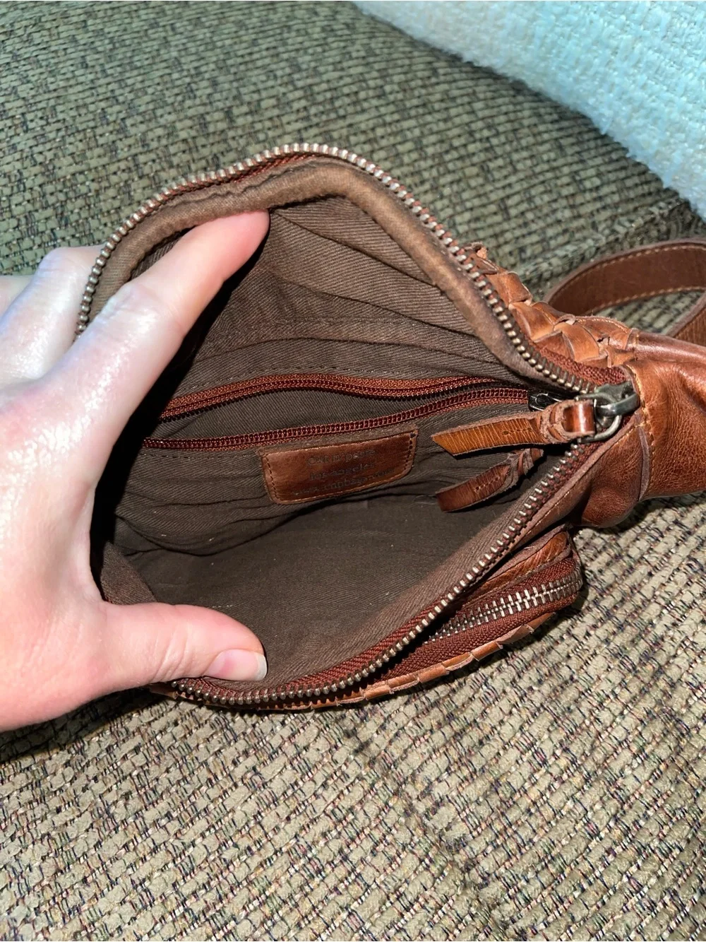 Cut N Paste Woven Leather Crossbody/Waist Bag/Fanny Pack in Cognac Brown